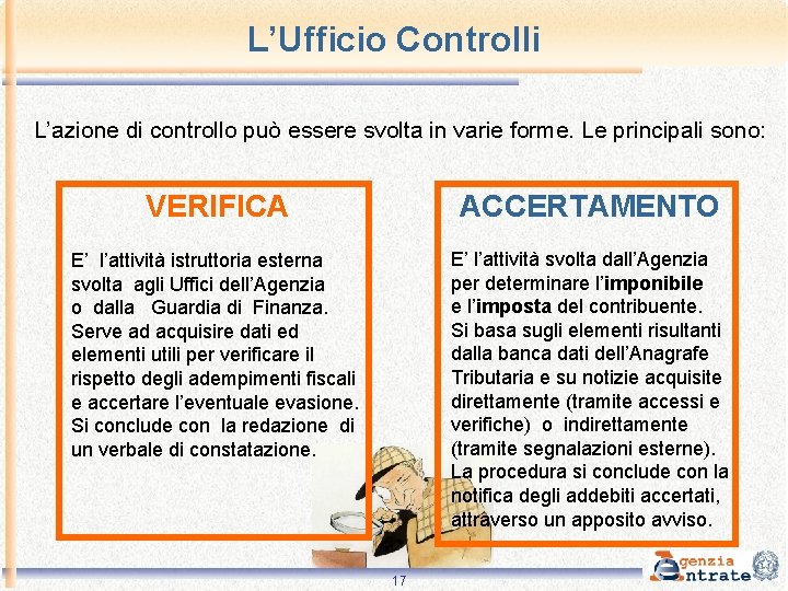 L’Ufficio Controlli L’azione di controllo può essere svolta in varie forme. Le principali sono: