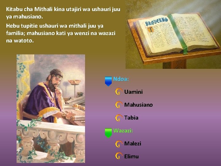 Kitabu cha Mithali kina utajiri wa ushauri juu ya mahusiano. Hebu tupitie ushauri wa Kitabu cha Mithali kina utajiri wa ushauri juu ya mahusiano. Hebu tupitie ushauri wa