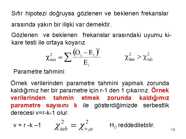 Sıfır hipotezi doğruysa gözlenen ve beklenen frekanslar arasında yakın bir ilişki var demektir. Gözlenen