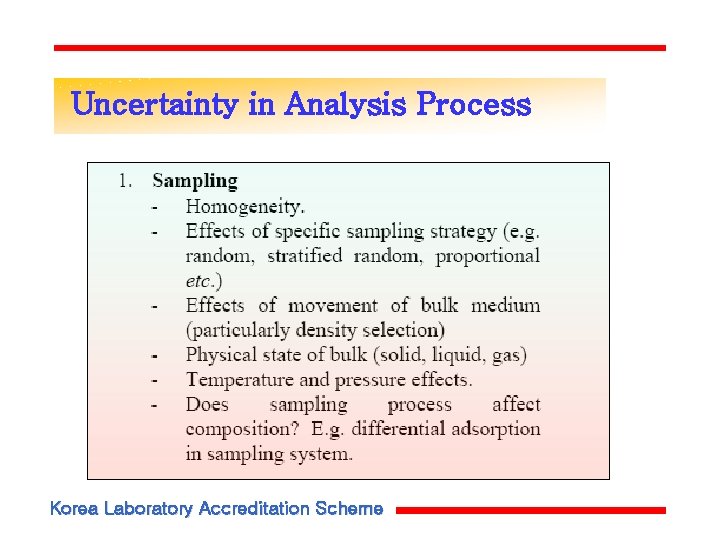 Uncertainty in Analysis Process Korea Laboratory Accreditation Scheme Uncertainty in Analysis Process Korea Laboratory Accreditation Scheme