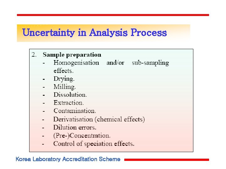 Uncertainty in Analysis Process Korea Laboratory Accreditation Scheme Uncertainty in Analysis Process Korea Laboratory Accreditation Scheme