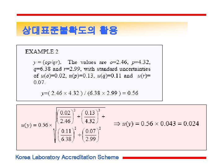 상대표준불확도의 활용 Korea Laboratory Accreditation Scheme 상대표준불확도의 활용 Korea Laboratory Accreditation Scheme