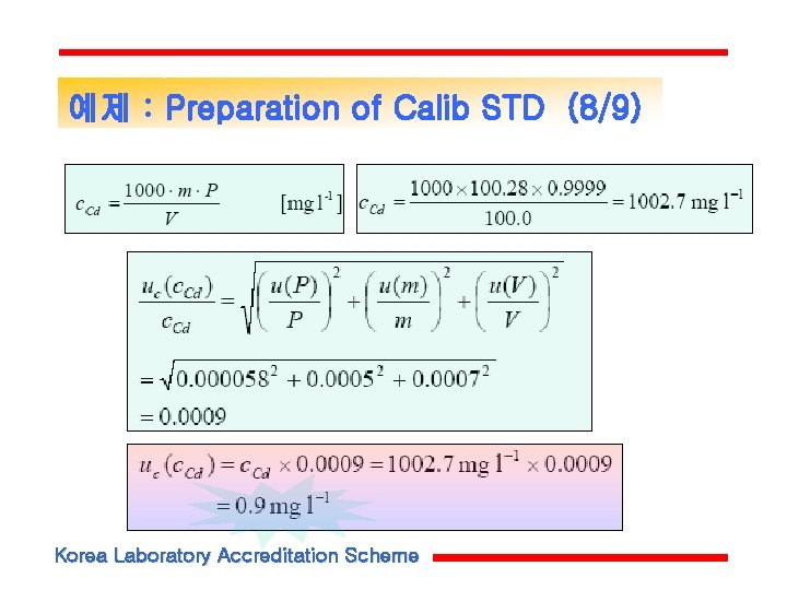 예제 : Preparation of Calib STD (8/9) Korea Laboratory Accreditation Scheme 예제 : Preparation of Calib STD (8/9) Korea Laboratory Accreditation Scheme