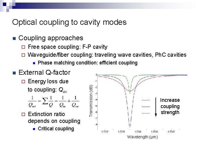 Optical coupling to cavity modes n Coupling approaches Free space coupling: F-P cavity ¨