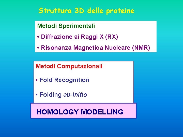 Struttura 3 D delle proteine Metodi Sperimentali • Diffrazione ai Raggi X (RX) •