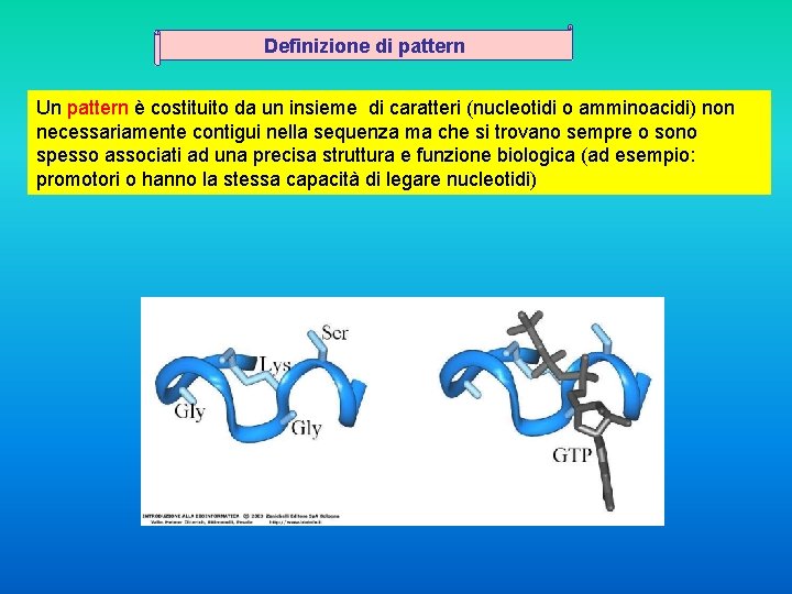 Definizione di pattern Un pattern è costituito da un insieme di caratteri (nucleotidi o