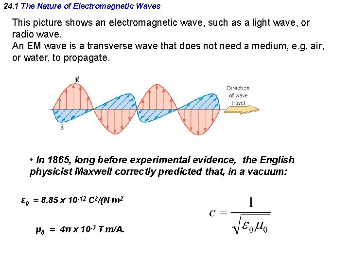 24. 1 The Nature of Electromagnetic Waves This picture shows an electromagnetic wave, such