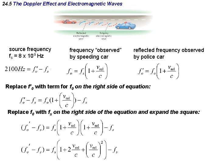 24. 5 The Doppler Effect and Electromagnetic Waves source frequency fs = 8 x
