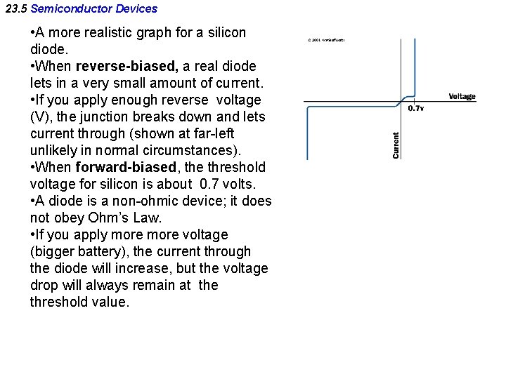 23. 5 Semiconductor Devices • A more realistic graph for a silicon diode. •