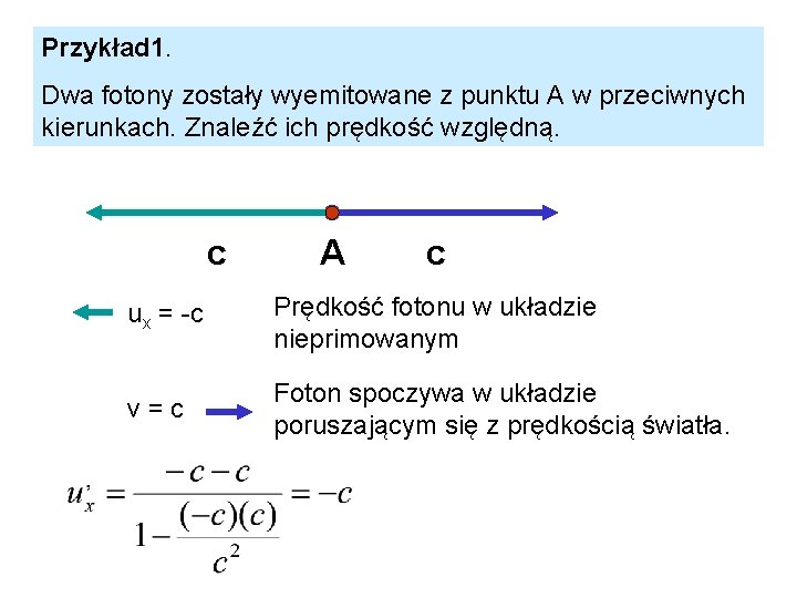 Przykład 1. Dwa fotony zostały wyemitowane z punktu A w przeciwnych kierunkach. Znaleźć ich