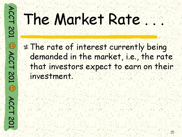 ACCT 201 The Market Rate. . . ACCT 201 The rate of interest currently
