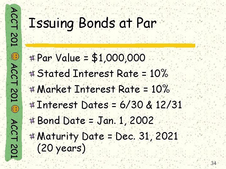 ACCT 201 Issuing Bonds at Par ACCT 201 Par Value = $1, 000 Stated