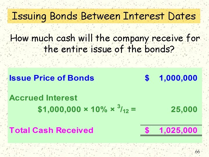 Issuing Bonds Between Interest Dates How much cash will the company receive for the