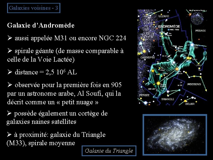 Galaxies voisines - 3 Galaxie d’Andromède Ø aussi appelée M 31 ou encore NGC