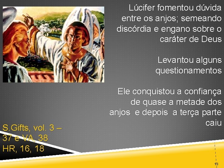 Lúcifer fomentou dúvida entre os anjos; semeando discórdia e engano sobre o caráter de