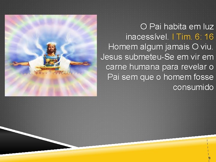 O Pai habita em luz inacessível. I Tim. 6: 16 Homem algum jamais O