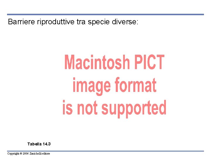 Barriere riproduttive tra specie diverse: Tabella 14. 3 Copyright © 2006 Zanichelli editore 