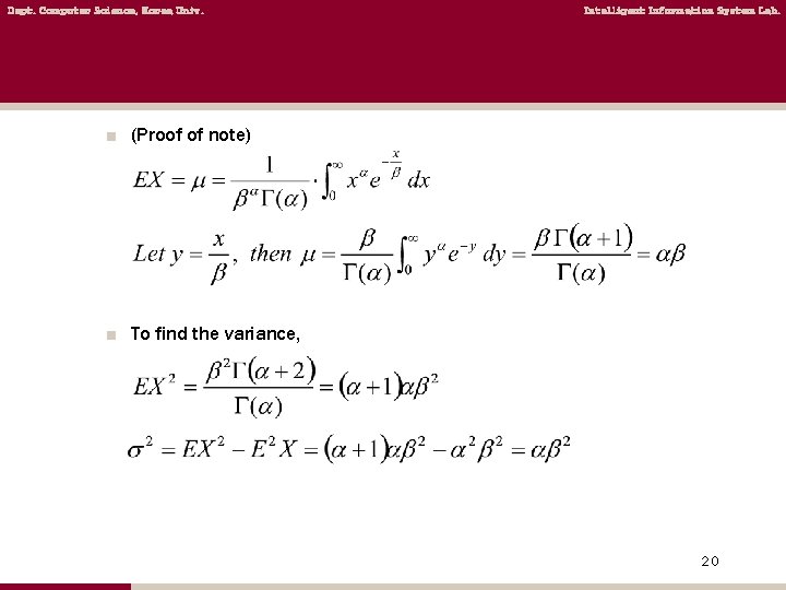 Dept. Computer Science, Korea Univ. Intelligent Information System Lab. ■ (Proof of note) ■