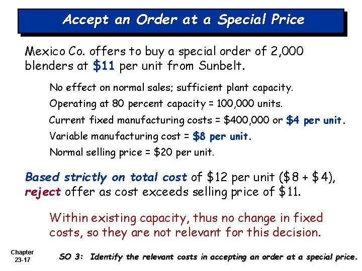 Accept an Order at a Special Price Mexico Co. offers to buy a special