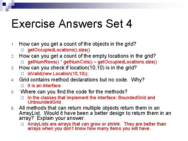 Exercise Answers Set 4 1. How can you get a count of the objects Exercise Answers Set 4 1. How can you get a count of the objects