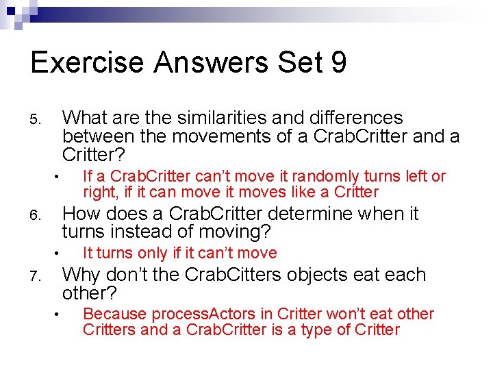 Exercise Answers Set 9 What are the similarities and differences between the movements of Exercise Answers Set 9 What are the similarities and differences between the movements of