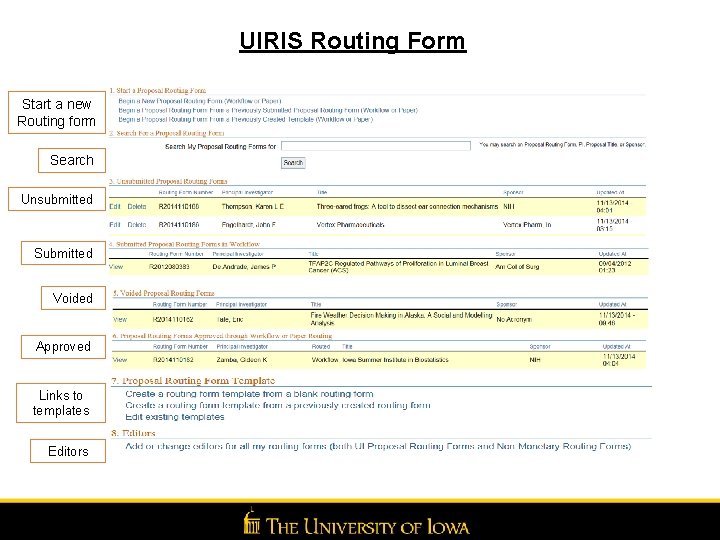 UIRIS Routing Form Start a new Routing form Search Unsubmitted Submitted Voided Approved Links UIRIS Routing Form Start a new Routing form Search Unsubmitted Submitted Voided Approved Links