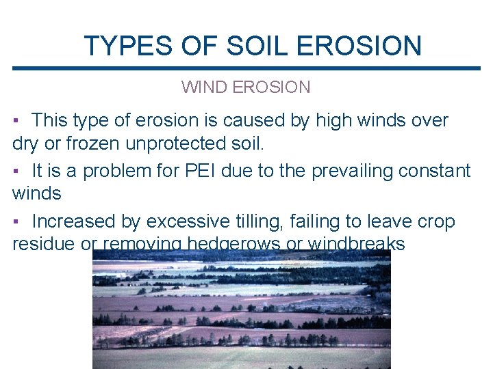 TYPES OF SOIL EROSION WIND EROSION ▪ This type of erosion is caused by