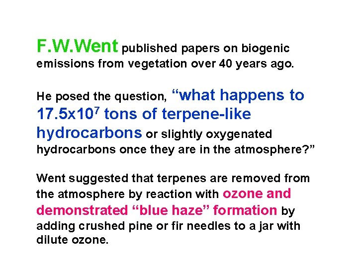 F. W. Went published papers on biogenic emissions from vegetation over 40 years ago.