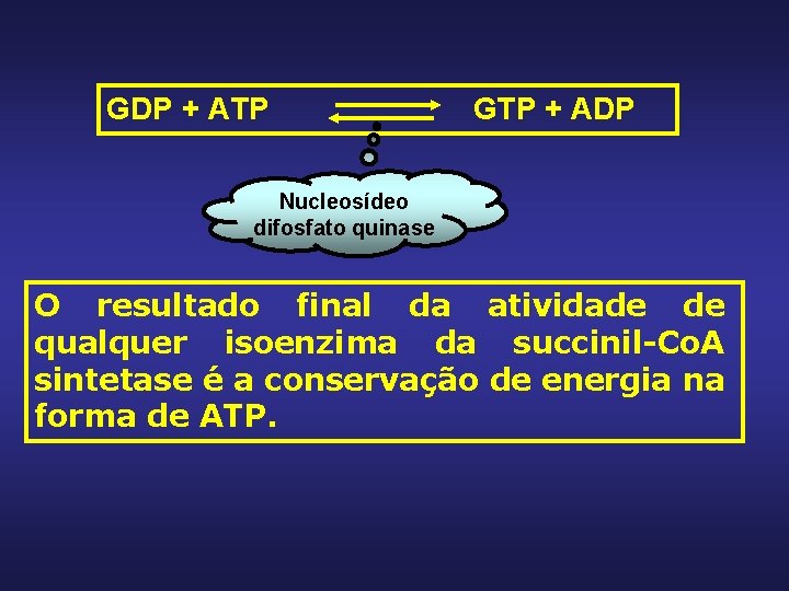 GDP + ATP GTP + ADP Nucleosídeo difosfato quinase O resultado final da atividade