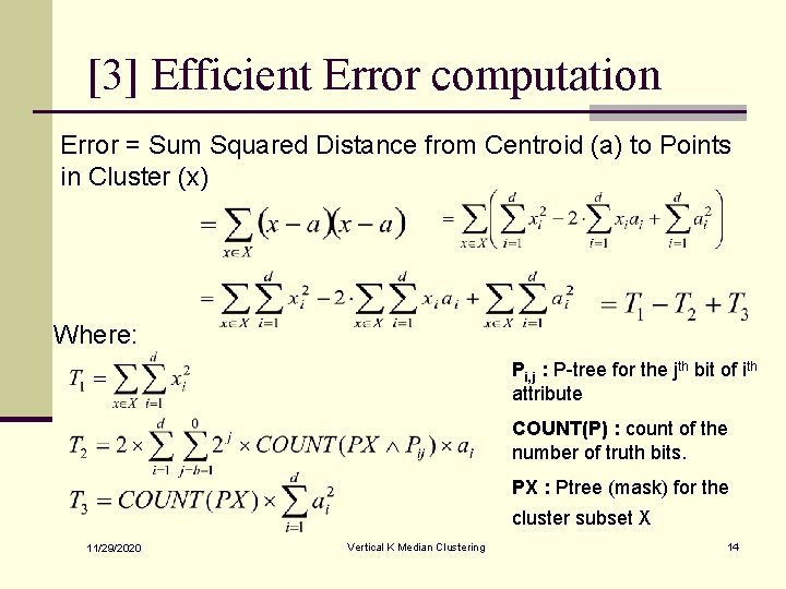 [3] Efficient Error computation Error = Sum Squared Distance from Centroid (a) to Points
