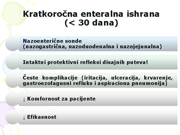 Kratkoročna enteralna ishrana (< 30 dana) Nazoenterične sonde (nazogastrična, nazoduodenalna i nazojejunalna) Intaktni protektivni