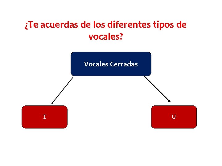 ¿Te acuerdas de los diferentes tipos de vocales? Vocales Cerradas I U 