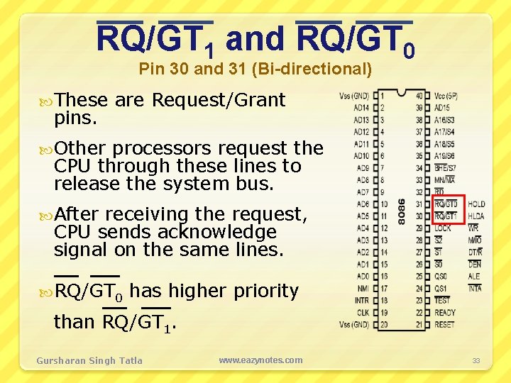 RQ/GT 1 and RQ/GT 0 Pin 30 and 31 (Bi-directional) These pins. are Request/Grant