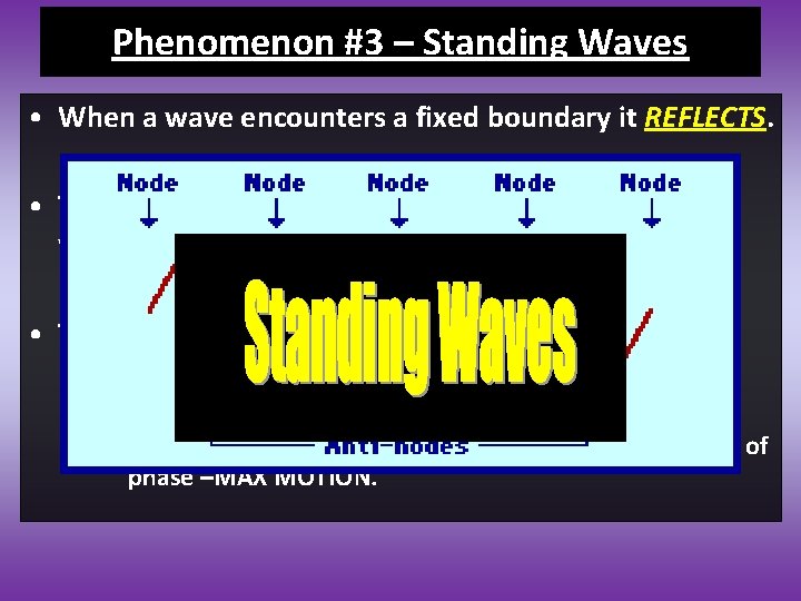 Phenomenon #3 – Standing Waves • When a wave encounters a fixed boundary it