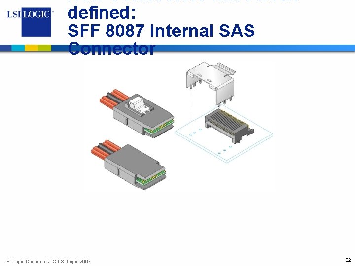 New Connectors have been defined: SFF 8087 Internal SAS Connector LSI Logic Confidential ©