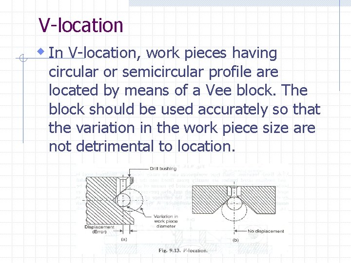 V-location w In V-location, work pieces having circular or semicircular profile are located by