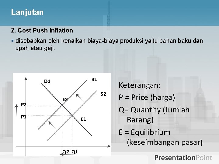 Lanjutan 2. Cost Push Inflation § disebabkan oleh kenaikan biaya-biaya produksi yaitu bahan baku