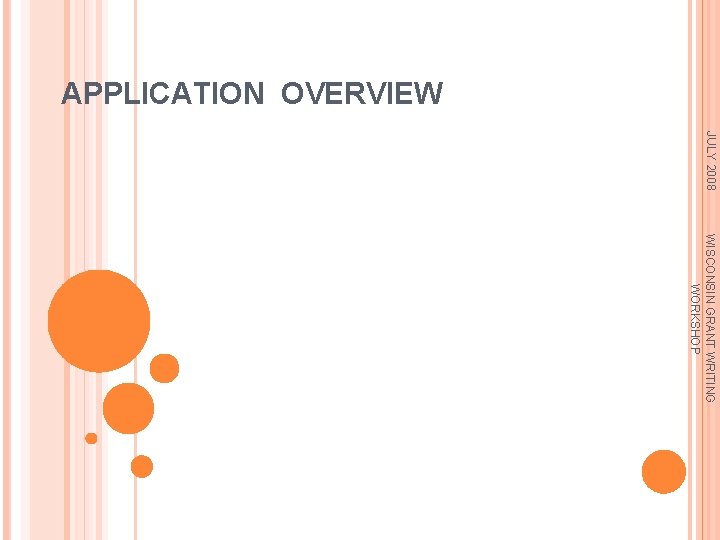 APPLICATION OVERVIEW JULY 2008 WISCONSIN GRANT WRITING WORKSHOP 