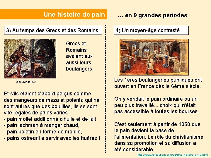  Une histoire de pain 3) Au temps des Grecs et des Romains …