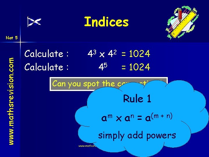 Indices www. mathsrevision. com Nat 5 Calculate : 43 x 42 = 1024 45