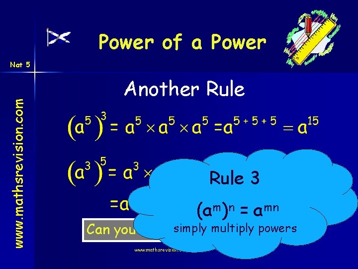 Power of a Power www. mathsrevision. com Nat 5 Another Rule 3 (am)n =