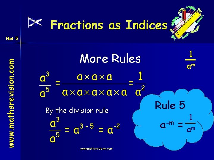 Fractions as Indices www. mathsrevision. com Nat 5 1 am More Rules By the
