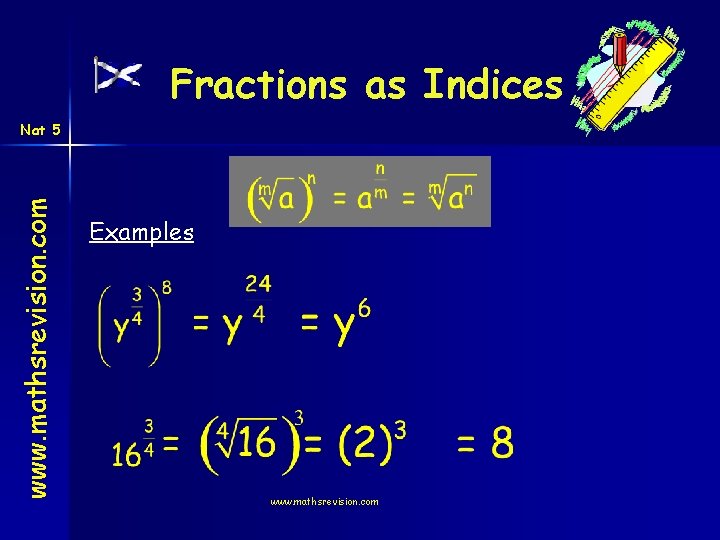 Fractions as Indices www. mathsrevision. com Nat 5 Examples www. mathsrevision. com 