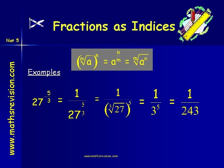 Fractions as Indices www. mathsrevision. com Nat 5 Examples www. mathsrevision. com 