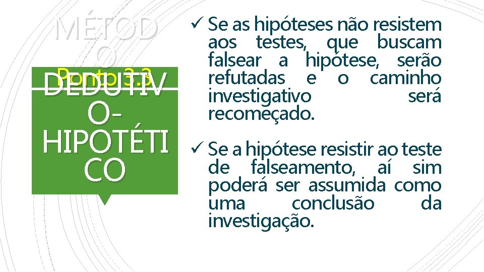 MÉTOD O Ponto 3. 3 DEDUTIV OHIPOTÉTI CO ü Se as hipóteses não resistem