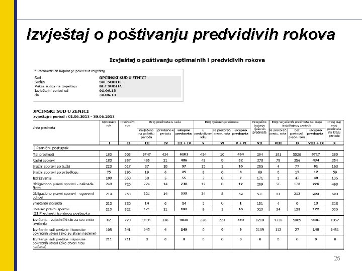 Izvještaj o poštivanju predvidivih rokova 25 