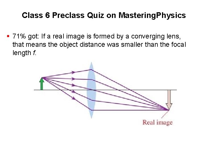 Class 6 Preclass Quiz on Mastering. Physics § 71% got: If a real image