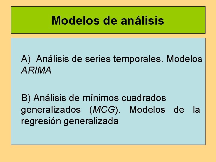 Modelos de análisis A) Análisis de series temporales. Modelos ARIMA B) Análisis de mínimos Modelos de análisis A) Análisis de series temporales. Modelos ARIMA B) Análisis de mínimos