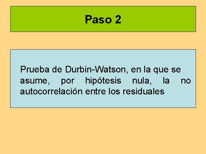 Paso 2 Prueba de Durbin-Watson, en la que se asume, por hipótesis nula, la Paso 2 Prueba de Durbin-Watson, en la que se asume, por hipótesis nula, la