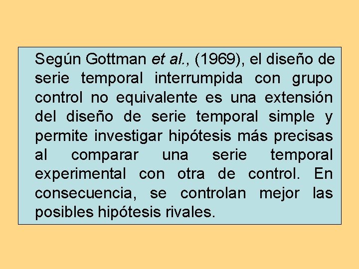Según Gottman et al. , (1969), el diseño de serie temporal interrumpida con grupo Según Gottman et al. , (1969), el diseño de serie temporal interrumpida con grupo